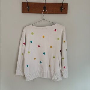 Irene Allison White Cotton Sweater with Colorful Polka Dots – Size L